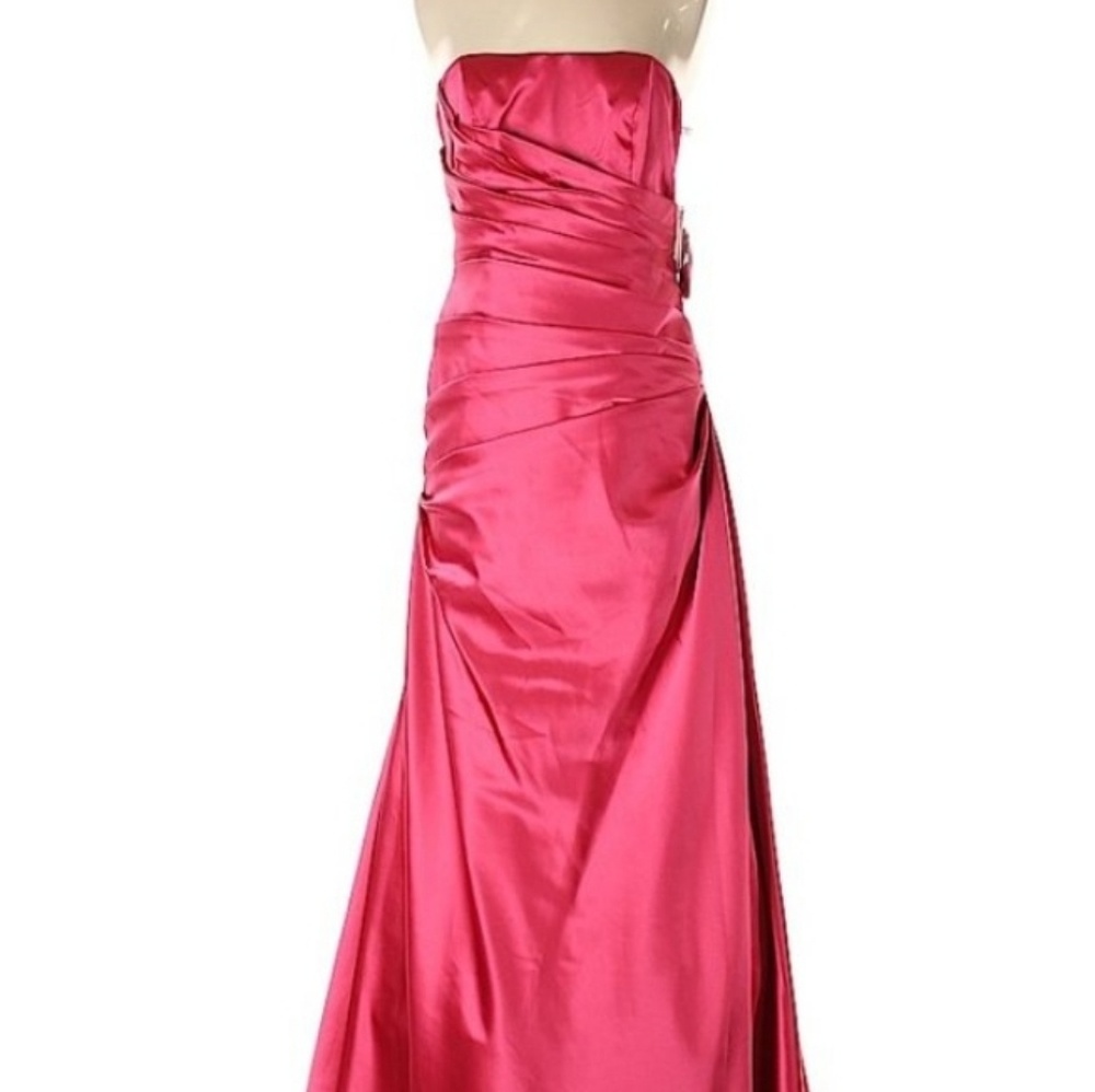 David's Bridal dark pink dress.